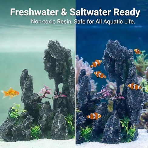 Aquarium Resin Castle Decor, Large Ancient Stone Castle Fish Tank Ornament with Caves & Tunnels, Realistic Hideout for Betta Fish, Guppies, Shrimp, Turtles (Freshwater & Saltwater Safe) (Rockery) in Kuwait