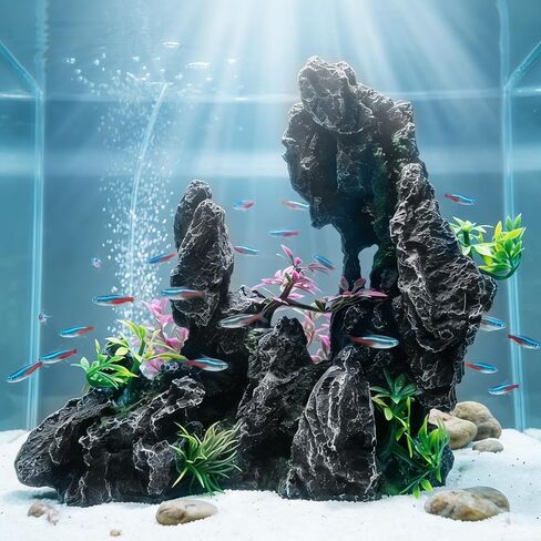 Aquarium Resin Castle Decor, Large Ancient Stone Castle Fish Tank Ornament with Caves & Tunnels, Realistic Hideout for Betta Fish, Guppies, Shrimp, Turtles (Freshwater & Saltwater Safe) (Rockery) in Kuwait