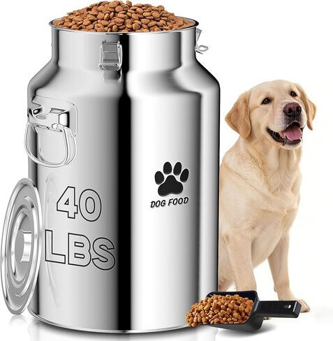40Lbs Large Metal Dog Food Storage Container, Stainless Steel Dog Food Storage Tank, Multifunctional Storage Bin with Lid and Spoon, Food Storage Container for Big Dogs, Keep Fresh, Easy to Clean in Kuwait