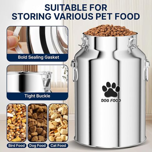 40Lbs Large Metal Dog Food Storage Container, Stainless Steel Dog Food Storage Tank, Multifunctional Storage Bin with Lid and Spoon, Food Storage Container for Big Dogs, Keep Fresh, Easy to Clean in Kuwait