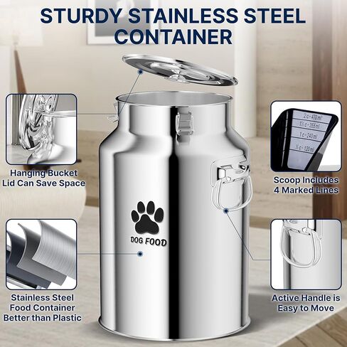 40Lbs Large Metal Dog Food Storage Container, Stainless Steel Dog Food Storage Tank, Multifunctional Storage Bin with Lid and Spoon, Food Storage Container for Big Dogs, Keep Fresh, Easy to Clean in Kuwait