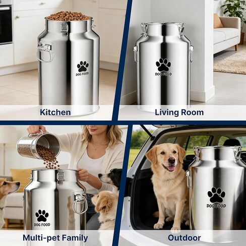 40Lbs Large Metal Dog Food Storage Container, Stainless Steel Dog Food Storage Tank, Multifunctional Storage Bin with Lid and Spoon, Food Storage Container for Big Dogs, Keep Fresh, Easy to Clean in Kuwait