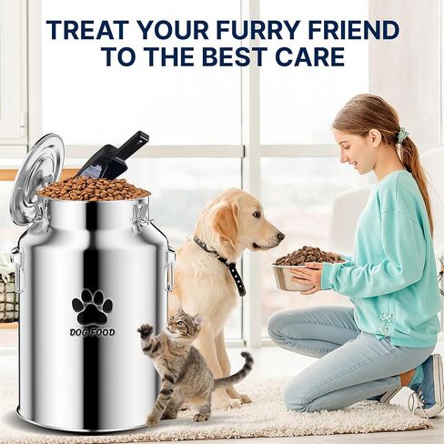 40Lbs Large Metal Dog Food Storage Container, Stainless Steel Dog Food Storage Tank, Multifunctional Storage Bin with Lid and Spoon, Food Storage Container for Big Dogs, Keep Fresh, Easy to Clean in Kuwait