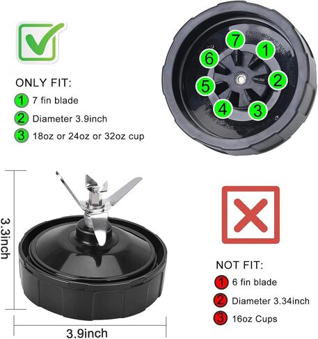 7 Fins Blender Blade Replacement Parts for Ninja, Extractor Blade Assembly with Rubber Gasket Compatible with Ninja BL480 BL401 BN401 BN701 BN751 BN801 BL642 BL682 BL687 NN100 NN102 BL2012 Series in Kuwait