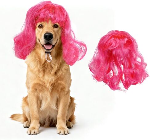 Dog Cat Pet Long Curly Hair Wig for Small Medium Large Dog Halloween Costumes Christmas (Pink) in Kuwait