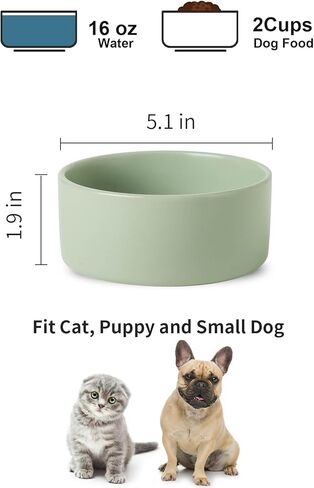 UBEE Ceramic Dog Bowl Set of 2, 5.1 inch Dog Dish Cat Food Bowl for Small Dogs and Large Cat, Pet Food Water Dish Feeding, Sage Green in Kuwait