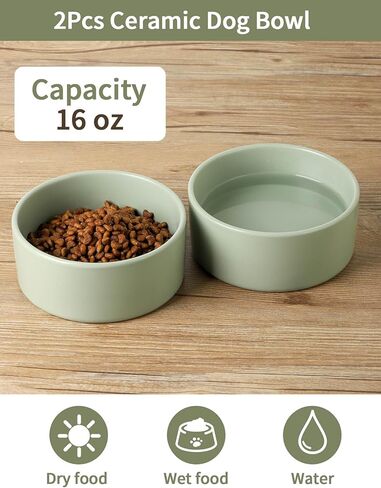 UBEE Ceramic Dog Bowl Set of 2, 5.1 inch Dog Dish Cat Food Bowl for Small Dogs and Large Cat, Pet Food Water Dish Feeding, Sage Green in Kuwait