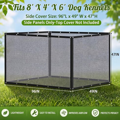 Outdoor Dog Kennel Side Cover Only, Fits 8' x 4' x 6' Cage, Breathable Mesh Shade Screen Without Top Cover, Sun Protection Privacy Guard for Summer Mosquito Barrier(8' D X 4' W X 6' H) in Kuwait