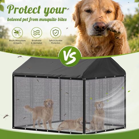 Outdoor Dog Kennel Side Cover Only, Fits 8' x 4' x 6' Cage, Breathable Mesh Shade Screen Without Top Cover, Sun Protection Privacy Guard for Summer Mosquito Barrier(8' D X 4' W X 6' H) in Kuwait