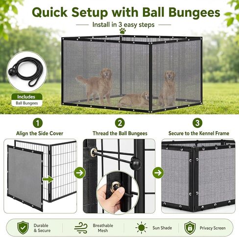 Outdoor Dog Kennel Side Cover Only, Fits 8' x 4' x 6' Cage, Breathable Mesh Shade Screen Without Top Cover, Sun Protection Privacy Guard for Summer Mosquito Barrier(8' D X 4' W X 6' H) in Kuwait