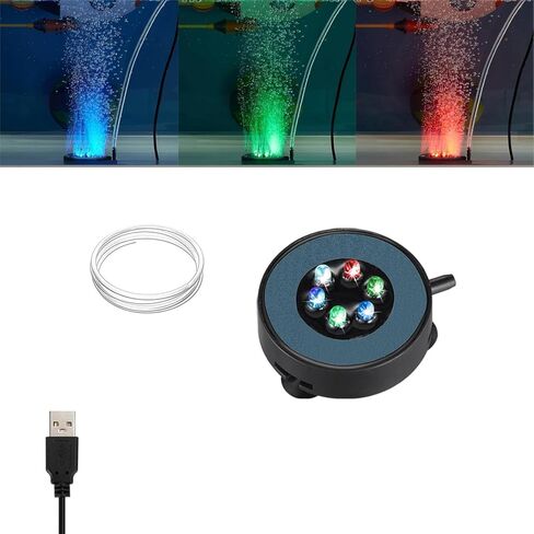 حوض أسماك كيرفري بمصباح LED USB بمؤقت حجري هوائي مقاس 2 بوصة مع أنبوب سيليكون بطول 3 أقدام فقاعات خزان الأسماك أو خزان أسماك المياه العذبة والمياه المالحة (غير متضمنة مضخة هواء) in Kuwait