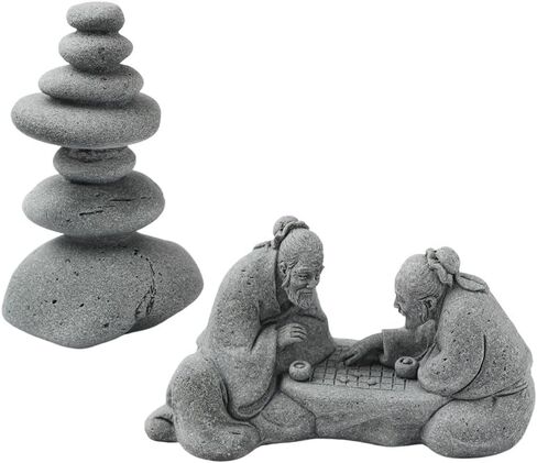 2Pcs Chinese Elder Statues Playing Chess Landscape Artificial Rockery Landscape Fish Tank Aquarium Decor Stone Figurines Accessories Miniature Bonsai Landscaping Decorations in Kuwait