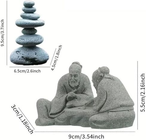 2Pcs Chinese Elder Statues Playing Chess Landscape Artificial Rockery Landscape Fish Tank Aquarium Decor Stone Figurines Accessories Miniature Bonsai Landscaping Decorations in Kuwait