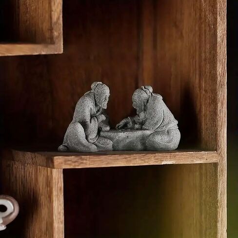 2Pcs Chinese Elder Statues Playing Chess Landscape Artificial Rockery Landscape Fish Tank Aquarium Decor Stone Figurines Accessories Miniature Bonsai Landscaping Decorations in Kuwait