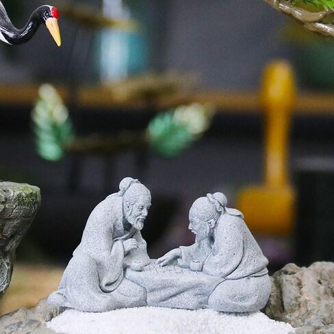 2Pcs Chinese Elder Statues Playing Chess Landscape Artificial Rockery Landscape Fish Tank Aquarium Decor Stone Figurines Accessories Miniature Bonsai Landscaping Decorations in Kuwait