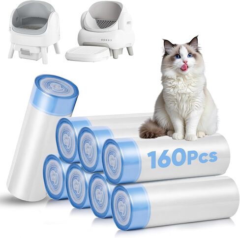 160 Count Cat Litter Box Liners Compatible with Neakasa & Pet Pivot Litter Box, Cat Litter Liners for Automatic Litter Box, 9-10 Gallon Thick Heavy Duty Waste Bags with Drawstrings, 27.17" x 12.99" in Kuwait
