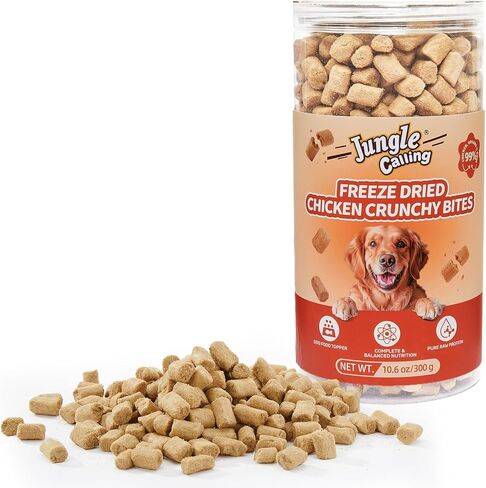 Jungle Calling Freeze Dried Raw Chicken Crunchy Bites Dog Treats, 99% Chicken, Organs & Bone, High Value Training Treats, Limited Ingredient Dog Food Topper for Picky Eaters, Approx 720 Pcs, 10.6 oz in Kuwait