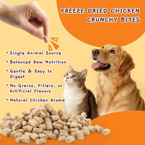 Jungle Calling Freeze Dried Raw Chicken Crunchy Bites Dog Treats, 99% Chicken, Organs & Bone, High Value Training Treats, Limited Ingredient Dog Food Topper for Picky Eaters, Approx 720 Pcs, 10.6 oz in Kuwait