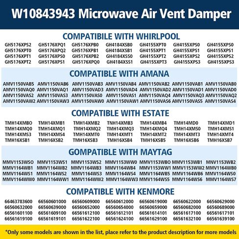 طقم مثبط فتحة تهوية الميكروويف W10843943 متوافق مع Whirlpool Kenmore Kitchenaid Maytag AMV2307PFB5 KHHC2090SBL0، استبدال فتحة عادم الميكروويف W10748710 AP5988876 8205811 8205558 PS11728088 in Kuwait