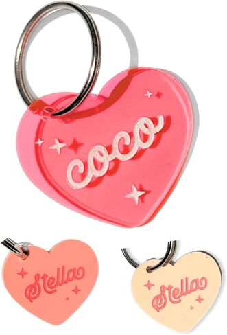 Personalized Pet ID Name Tag Heart Charm – Custom Engraved Contact Information – Durable Acrylic Collar Pendant w/Stainless Steel Ring for Harnesses – Lightweight for Dogs Cats Puppies Kittens in Kuwait