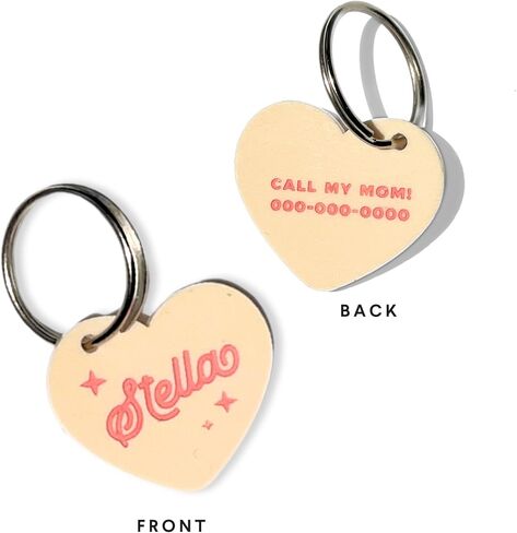 Personalized Pet ID Name Tag Heart Charm – Custom Engraved Contact Information – Durable Acrylic Collar Pendant w/Stainless Steel Ring for Harnesses – Lightweight for Dogs Cats Puppies Kittens in Kuwait