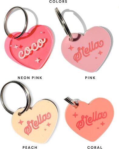 Personalized Pet ID Name Tag Heart Charm – Custom Engraved Contact Information – Durable Acrylic Collar Pendant w/Stainless Steel Ring for Harnesses – Lightweight for Dogs Cats Puppies Kittens in Kuwait
