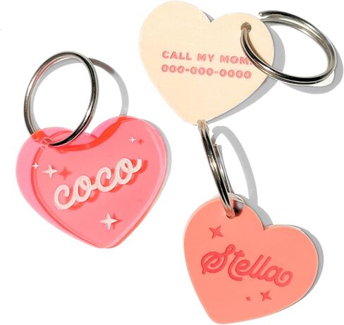 Personalized Pet ID Name Tag Heart Charm – Custom Engraved Contact Information – Durable Acrylic Collar Pendant w/Stainless Steel Ring for Harnesses – Lightweight for Dogs Cats Puppies Kittens in Kuwait