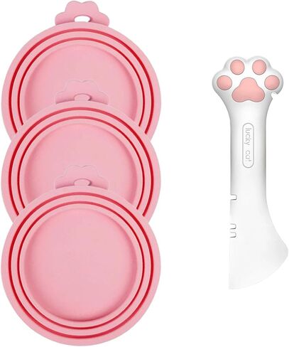 Cat Dog Food Can Lids Spoons，Silicone Pet Food Can Lids with Multi-Function Cat Food Spoon and Opener Cute Paw Shape Opener Spatula Wet Food Spoon for Cats and Dogs (Gray) in Saudi Arabia