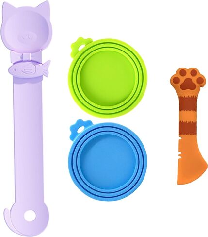 Cat Dog Food Can Lids Spoons，Silicone Pet Food Can Lids with Multi-Function Cat Food Spoon and Opener Cute Paw Shape Opener Spatula Wet Food Spoon for Cats and Dogs (Gray) in Saudi Arabia