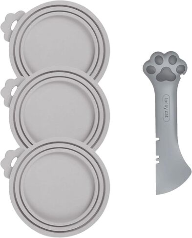 Cat Dog Food Can Lids Spoons，Silicone Pet Food Can Lids with Multi-Function Cat Food Spoon and Opener Cute Paw Shape Opener Spatula Wet Food Spoon for Cats and Dogs (Gray) in Saudi Arabia
