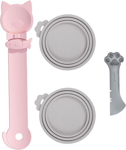 Cat Dog Food Can Lids Spoons，Silicone Pet Food Can Lids with Multi-Function Cat Food Spoon and Opener Cute Paw Shape Opener Spatula Wet Food Spoon for Cats and Dogs (Gray) in Saudi Arabia