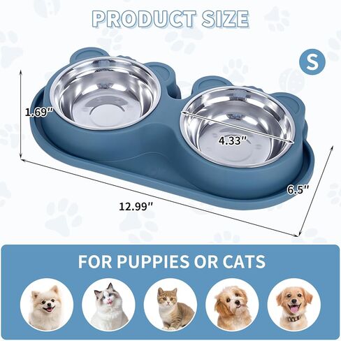 Stainless Steel Double Pet Bowls with Non-Slip Base, Detachable Dog Cat Food and Water Feeder Set, Anti-Spill & Easy to Clean Pet Feeding Bowls for Small Dogs & Cats in Kuwait