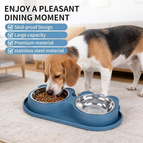 Stainless Steel Double Pet Bowls with Non-Slip Base, Detachable Dog Cat Food and Water Feeder Set, Anti-Spill & Easy to Clean Pet Feeding Bowls for Small Dogs & Cats in Kuwait