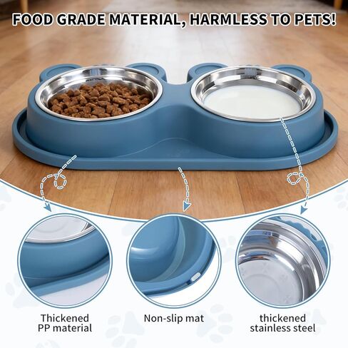 Stainless Steel Double Pet Bowls with Non-Slip Base, Detachable Dog Cat Food and Water Feeder Set, Anti-Spill & Easy to Clean Pet Feeding Bowls for Small Dogs & Cats in Kuwait