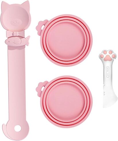 Cat Dog Food Can Lids Spoons，Silicone Pet Food Can Lids with Multi-Function Cat Food Spoon and Opener Cute Paw Shape Opener Spatula Wet Food Spoon for Cats and Dogs (Gray) in Saudi Arabia
