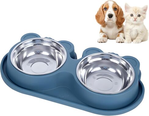 Stainless Steel Double Pet Bowls with Non-Slip Base, Detachable Dog Cat Food and Water Feeder Set, Anti-Spill & Easy to Clean Pet Feeding Bowls for Small Dogs & Cats in Kuwait