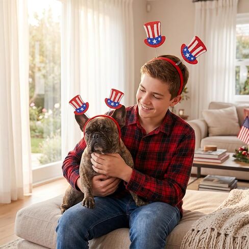 4th of July Dog Costume Headband, Pet Red White Blue Patriotic Head Bopper, Adorable Independence Day Costume Accessories for Dogs Cats in Kuwait