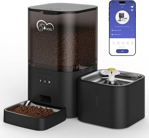 DOEL 2.4GHz WiFi Automatic Cat Feeder and Water Fountain, 6L/24 Cups Timed Dry Food Dispenser for 2.5 Weeks, with APP Remote Control, Voice, for Small Medium Dog Puppy Kitten in Kuwait