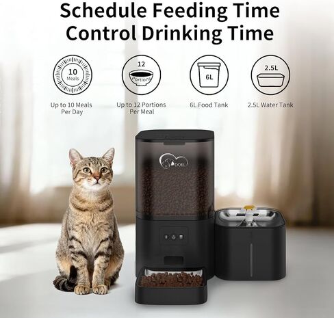 DOEL 2.4GHz WiFi Automatic Cat Feeder and Water Fountain, 6L/24 Cups Timed Dry Food Dispenser for 2.5 Weeks, with APP Remote Control, Voice, for Small Medium Dog Puppy Kitten in Kuwait