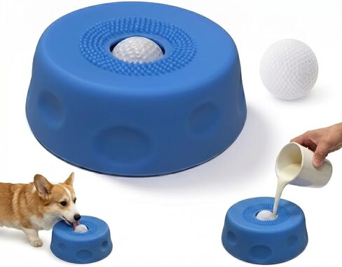Dog Slow Feeder Licking Bowl with Rolling Ball Liquid Treats & Yogurt - Silicone Enrichment Toy for Anxiety Relief - Anti-Slip Pet Bowl with Suction Cup for Small Medium Dogs in Kuwait