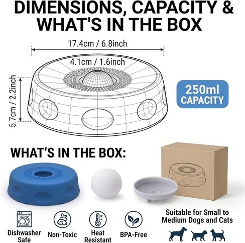 Dog Slow Feeder Licking Bowl with Rolling Ball Liquid Treats & Yogurt - Silicone Enrichment Toy for Anxiety Relief - Anti-Slip Pet Bowl with Suction Cup for Small Medium Dogs in Kuwait