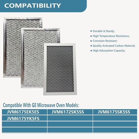 JVM6175EK5ES بديل فلتر الفحم والشحوم للميكروويف لفرن الميكروويف GE JVM6172SK5SS JVM6175SK5SS JVM6175YK5FS 5.08 بوصة × 7.6 بوصة مرشحات شبكية من الألومنيوم عالية الجودة من الكربون المنشط 3 عبوات in Kuwait