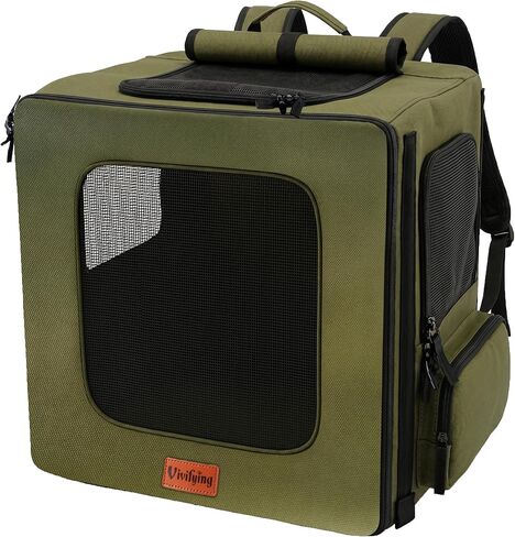 Vivifying Pet Carrier Backpack for Cats and Small Dogs up to 18 lb, Breathable Pet Backpack for Travel, Vet Visits and Hiking, with Sunshade, Locking Zippers, Thickened Bottom Support (Military Green) in Kuwait