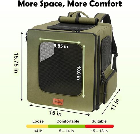 Vivifying Pet Carrier Backpack for Cats and Small Dogs up to 18 lb, Breathable Pet Backpack for Travel, Vet Visits and Hiking, with Sunshade, Locking Zippers, Thickened Bottom Support (Military Green) in Kuwait