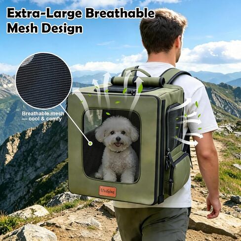 Vivifying Pet Carrier Backpack for Cats and Small Dogs up to 18 lb, Breathable Pet Backpack for Travel, Vet Visits and Hiking, with Sunshade, Locking Zippers, Thickened Bottom Support (Military Green) in Kuwait