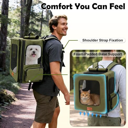 Vivifying Pet Carrier Backpack for Cats and Small Dogs up to 18 lb, Breathable Pet Backpack for Travel, Vet Visits and Hiking, with Sunshade, Locking Zippers, Thickened Bottom Support (Military Green) in Kuwait