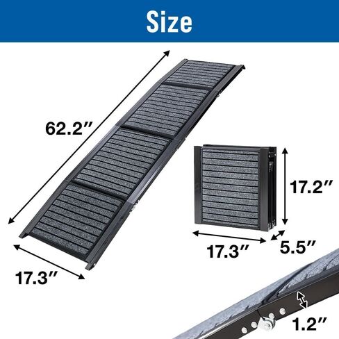 Dog Ramp for Car & SUV with Non-Slip Rug Surface – Lightweight & Foldable Pet Ramp for Dogs, Includes 4 Towels & 2 LED Lights, Safe for Cars, Trucks, Beds, Couches & Stairs in Kuwait