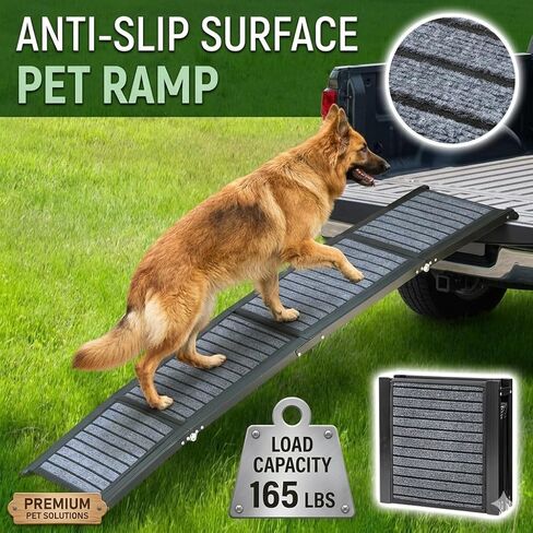 Dog Ramp for Car & SUV with Non-Slip Rug Surface – Lightweight & Foldable Pet Ramp for Dogs, Includes 4 Towels & 2 LED Lights, Safe for Cars, Trucks, Beds, Couches & Stairs in Kuwait