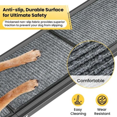 Dog Ramp for Car & SUV with Non-Slip Rug Surface – Lightweight & Foldable Pet Ramp for Dogs, Includes 4 Towels & 2 LED Lights, Safe for Cars, Trucks, Beds, Couches & Stairs in Kuwait