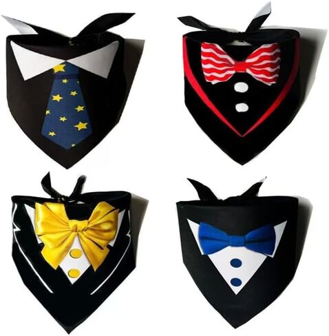 ​4-Pack Halloween Dog Bandanas | Festive Tuxedo & Bow Tie Bandanas for Medium & Large Dogs | Thanksgiving & Fall Pet Scarves for Puppies, Boys & Girls in Kuwait